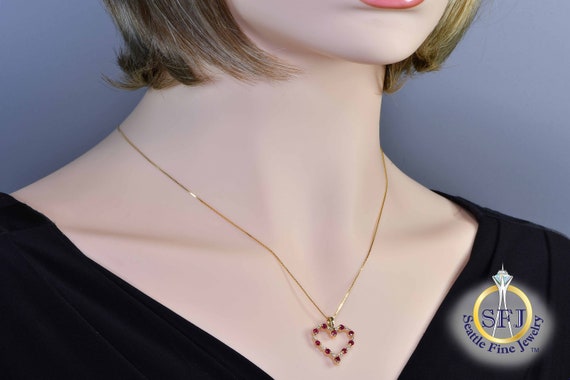 Heart Ruby and Diamond Necklace on Box Chain, Sol… - image 2