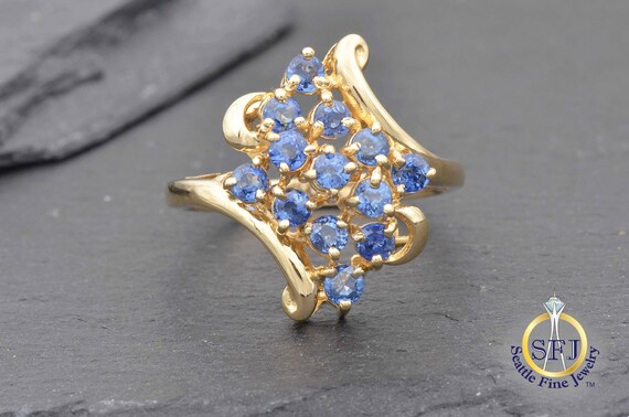 Natural Sapphire Filigree Scroll Cluster Ring, So… - image 9