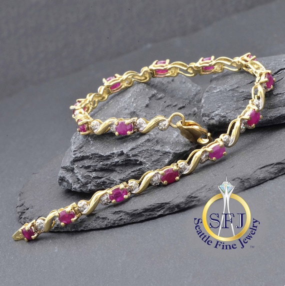 Ruby and Diamond Restored Vintage Bracelet, Solid… - image 1