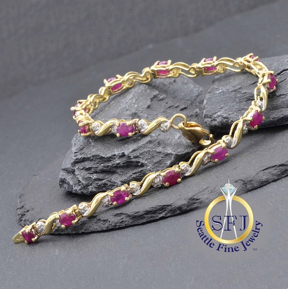 Ruby and Diamond Bracelet, Solid Yellow Gold - image 1