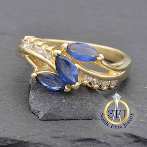 Natural Sapphire & Diamond Restored Vintage Ring, Quality Vintage Ring, Solid 14k Yellow Gold
