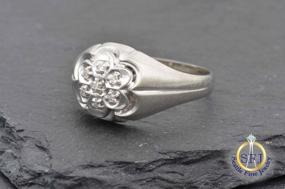 Mens /Unisex Diamond Cluster Ring Solid White Gold - image 2