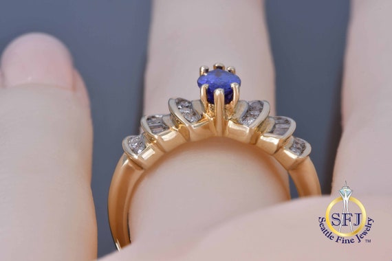 Large Marquise Tanzanite and Diamond Ring, 14K Ye… - image 7