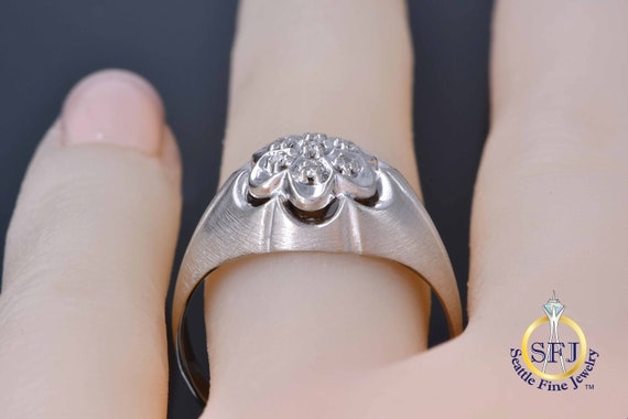 Mens /Unisex Diamond Cluster Ring Solid White Gold - image 7