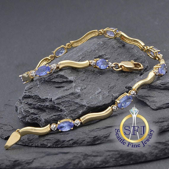 Tanzanite and Diamond Bracelet, Solid 14K Yellow … - image 1