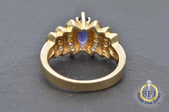 Large Marquise Tanzanite and Diamond Ring, 14K Ye… - image 4