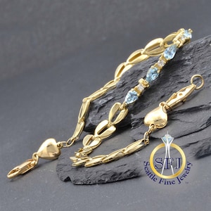 Aquamarin und Diamant Restauriertes Vintage Armband 14K Gelbgold