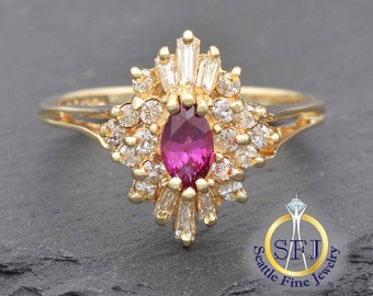 Alumni Ulab 9ct Gold Ruby And Diamond Ring Natural Marquise Ruby