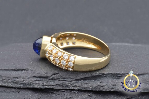 Natural Sapphire and Diamond Solid 18K Yellow Gol… - image 3