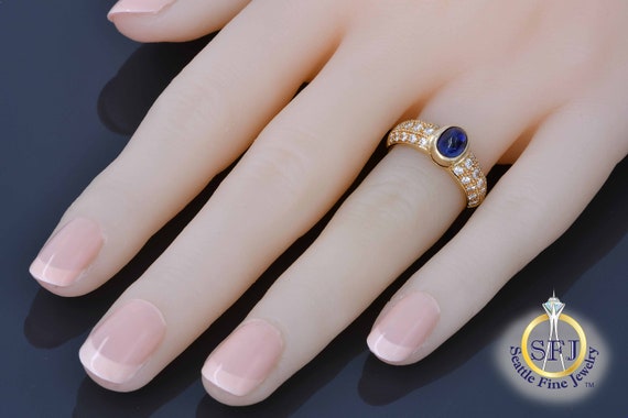 Natural Sapphire and Diamond Solid 18K Yellow Gol… - image 5