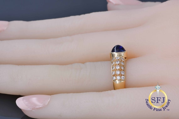 Natural Sapphire and Diamond Solid 18K Yellow Gol… - image 6