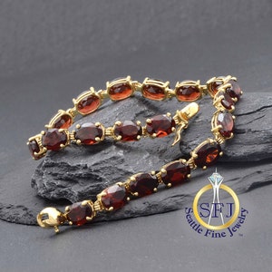 Oval Cut Granat Restauriert Vintage Armband, 14K Solid Gelbgold