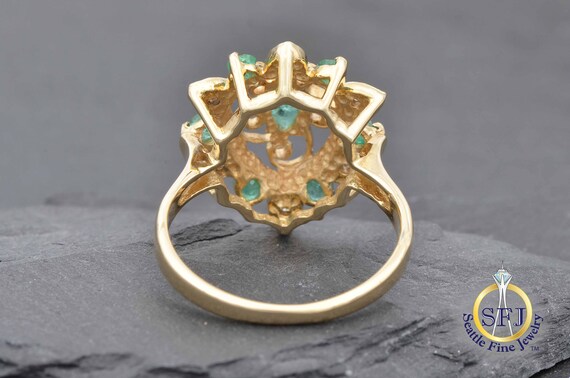 Pear Natural Emerald Halo Ring, Solid Yellow Gold… - image 4