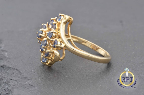 Natural Sapphire Filigree Scroll Cluster Ring, So… - image 3