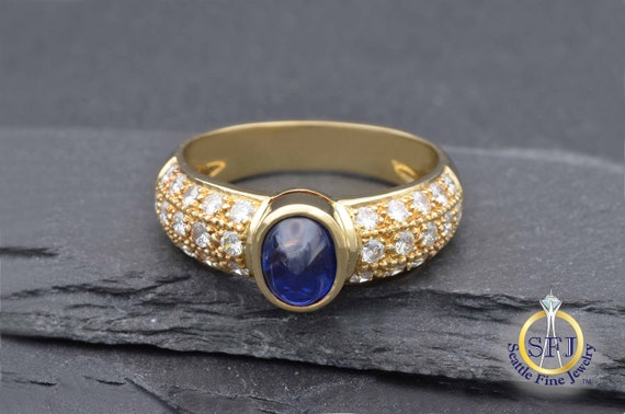 Natural Sapphire and Diamond Solid 18K Yellow Gol… - image 9