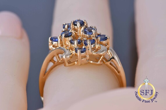 Natural Sapphire Filigree Scroll Cluster Ring, So… - image 7