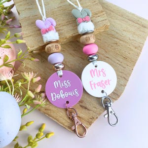 Custom Easter Lanyard | Beaded Teacher Lanyard With Name | Personalised ID Badge Holder