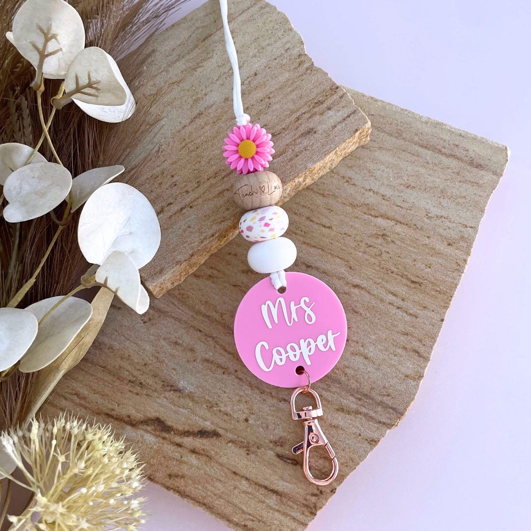 Personalised Pink Teacher Lanyard | Teacher Appreciation Gift | Custom ...