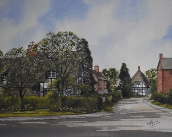 Original Watercolour Painting of Springtime in Bishampton a Worcestershire Village in England