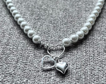 Heart Charm pearl necklace be my Valentines