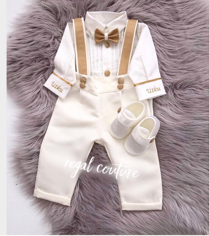Baby Boys white and gold suit boys 1st birthday suit boys Etsy
