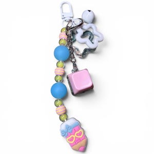 Sleutelhanger met potloodbedeltje en kralen | Pastelkleurige siliconen ritssluitingaccessoire