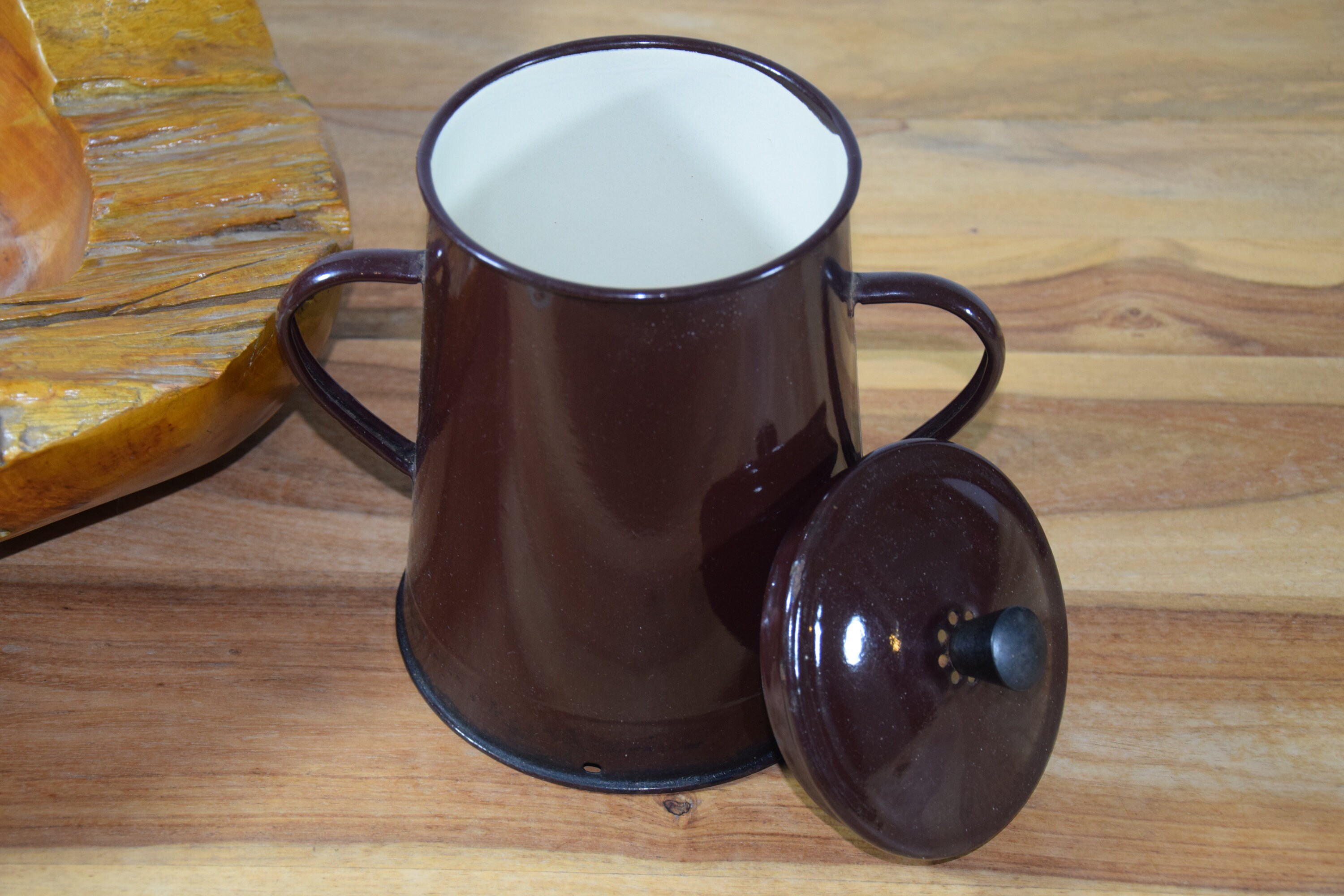 Vintage Enamel Food Container European Brown Enamel Pot Cookware Grease