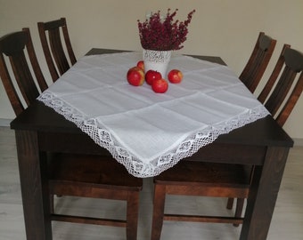 Coffee linen tablecloth 1mx1m, Linen tablecloth, White tablecloth, Holiday tablecloth, Natural fiber tablecloth