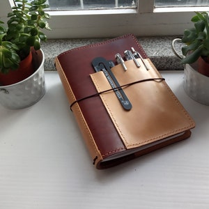 Traveler's Notebook style 3mm (8 oz) with Camel Front Pocket/Spine - A4, Composition, A5, Cahier, Standard, B6, A6, Pocket, Passport