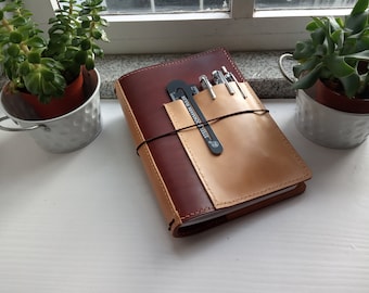 Traveler's Notebook style 3mm (8 oz) mit Camel Fronttasche/Rücken - A4, Composition, A5, Cahier, Standard, B6, A6, Pocket, Passport