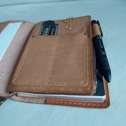 Inserto de cuero para bolígrafo/billetera Camel para llevar dentro de tu Traveler's Notebook.