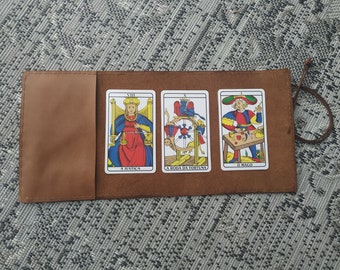Leather Tarot wrap/pouch & reading cloth, Lenormand deck/oracle/angel card/rune wrap/pouch/bag and reading cloth.