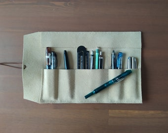 Suede Pencil Roll / Pen Roll