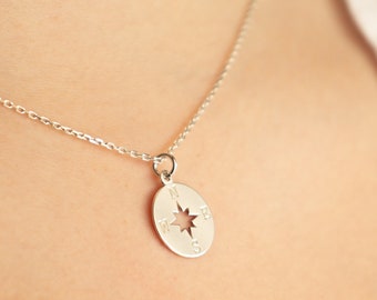 Collana con bussola in argento sterling - Ciondolo AG925, gioiello da viaggio, regalo d'avventura per le donne