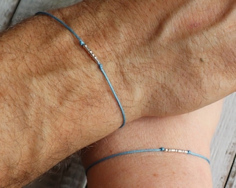 Personalized Morse Code Initial Bracelet Set: Sterling Silver Couple Jewelry