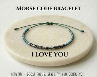 Pulsera personalizada con código Morse para hombre, nombre personalizado, pulsera de hematita, regalo de aniversario para esposo, novio, padre, hermano, regalo del día del padre