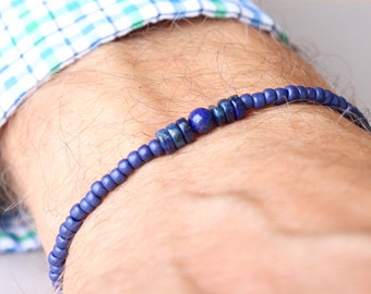 Lapis Lazuli Men's Bracelet  Mens Beaded Bracelet  Gift for Men Boyfriend Husband  Lapis Lazuli Bracelet  Mens Lapis Lazuli Healing stone