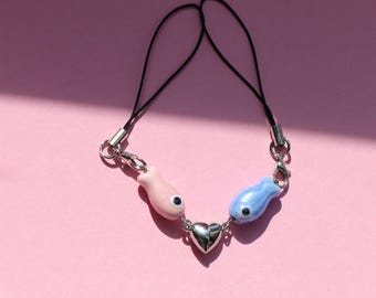 Magnetic Matching Fish Keychain, Set Ceramic Green Phone Bag Charm, Cute Gifts for Best Friend, Him, Boyfriend, Girlfriend, Sister, Duos