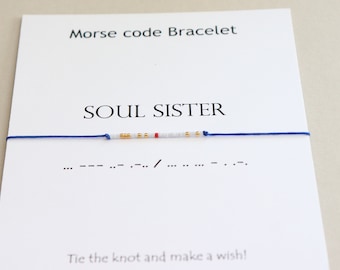 Bransoletka z kodem Morse'a Soul Sister, Bransoletka dla najlepszego przyjaciela, Prezent dla siostry Soul, Prezent urodzinowy dla sióstr, Siostra z bractwa studenckiego, Biżuteria dla siostry Soul