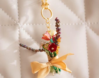 Vibrant Beaded Flower Bag Charm . Wildflower Bouquet Keychain . Colorful Purse Accessory . Gift for Her . Boho Floral Bag Jewelry . Handmade