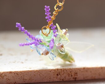 Personalized Beaded Flower Bouquet Keychain, Custom Name Bag Charm with 5 Letters, Beaded Flower Accessories, Gift for Her, Floral Keyring