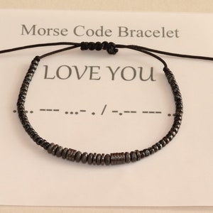 MENS BRACELET Morse code Fathers day gift for Husband, Dad, Brother, Son Custom name bracelet, Hematite bracelet, gift for men boyfriend