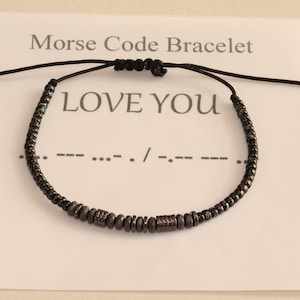 HEREN ARMBAND morsecode Vaderdagcadeau voor man, vader, broer, zoon Aangepaste naam armband, hematiet armband, cadeau voor mannen vriendje