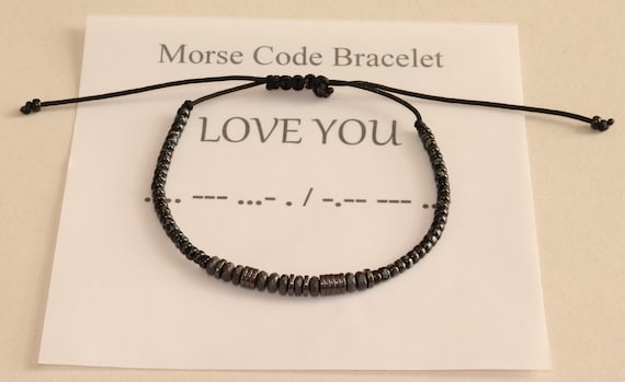 Custom Morse Code Mens Bracelet Custom Name, Hematite