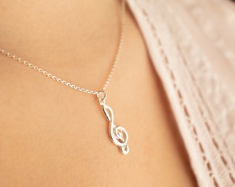 Sterling Silver Music Note Necklace: AG925 Treble Clef Pendant