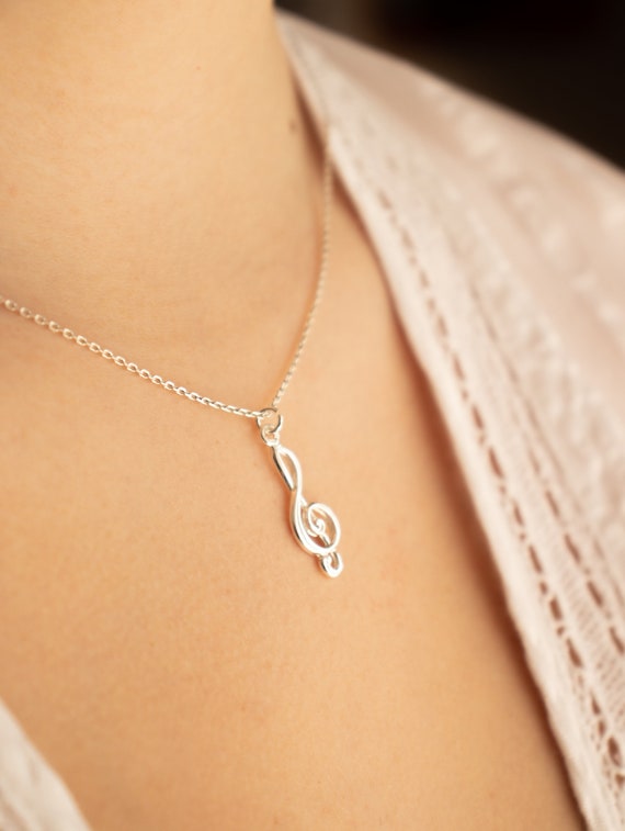 Collana con nota musicale per donna in argento sterling 925, conchiglia, chiave di violino, collana musicale per donna - Italia