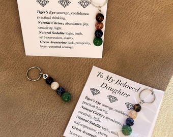 Daughter Crystal Keyring, Natural Gemstone Gift for Daughter, Personalized Birthday Gift from Mom Dad, Meaningful Keepsake, Custom initial