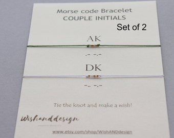 Custom Initials bracelet for couples, Couples Initials gift set, Morse code Bracelet for couples, Matching bracelets for Women Men,