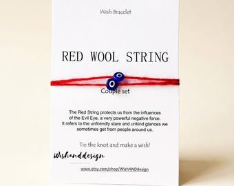 Kabbalah Red Wool String Bracelet: Evil Eye Protection, Adjustable