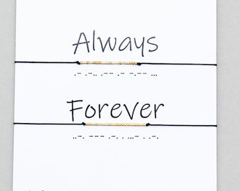 Always Forever Morse Code bracelet set  Matching bracelets for couple  Couple gift boyfriend girlfriend, Anniversary gift
